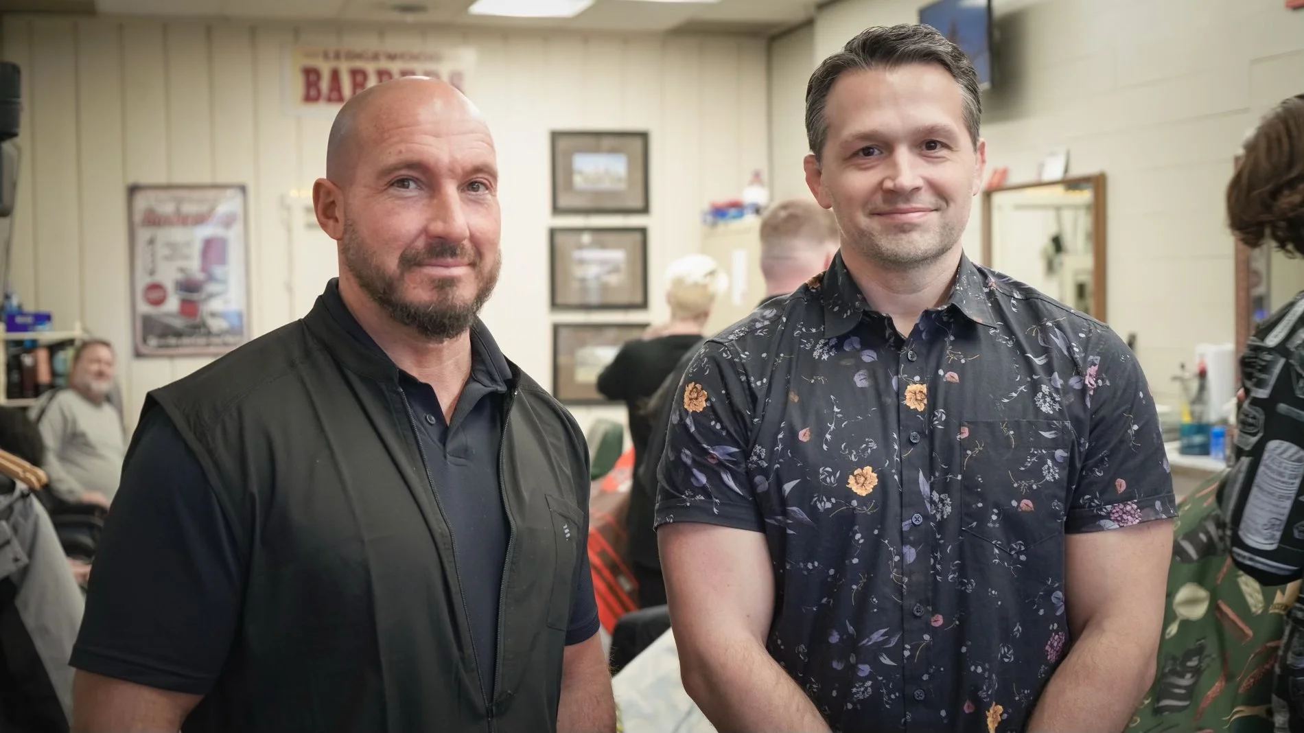Matt McKenzie and Hank Jontony, owners of Ledgewood Barber Shop