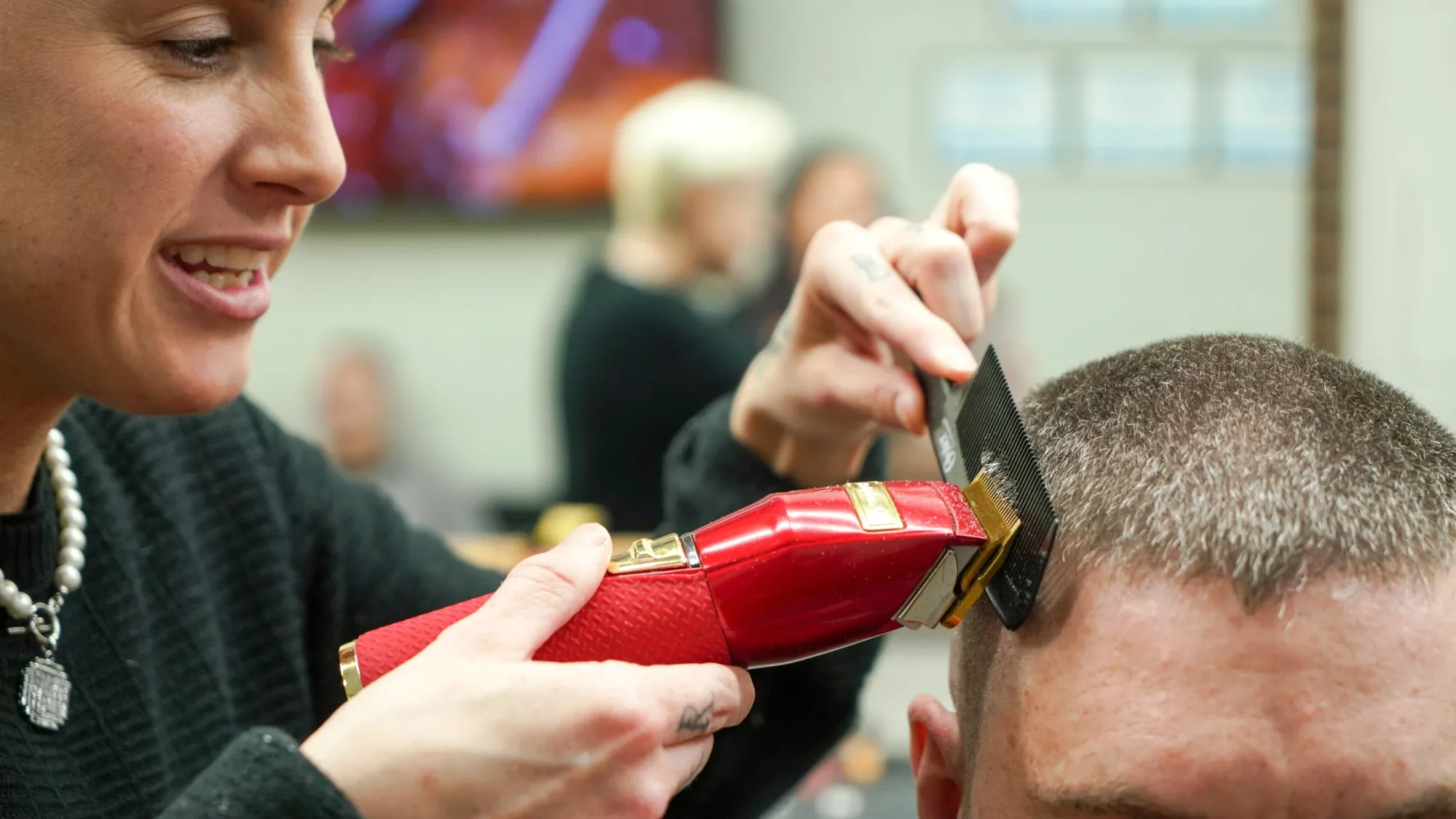 Straight-razor neck finish at Ledgewood Barber Shop, Strongsville
